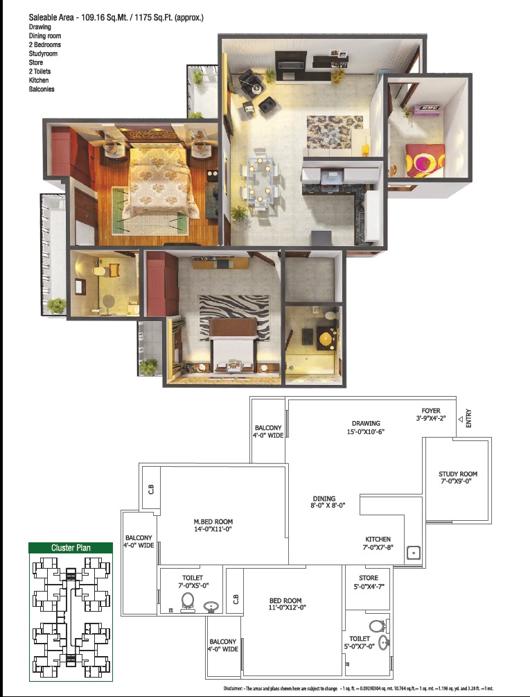 Apartment layout for Gaur City 1 Fifth Avenue